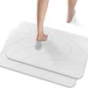 JUERLEN 2 Pack Diatomaceous Earth Shower Mat, Stone Bath Mat, Nonslip Super Absorbent Fast-Drying Hard Bath Mat for Bathroom Shower Floor, 24 x 16 inch, White Wave Design
