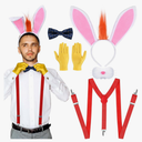 5 Pcs Bunny Costume Include Rabbit Ear Headband with Bunny Nose Mask Bow Tie Yellow Gloves Red Adjustable Suspender Rabbit Accessories for Men Women Halloween Dress up Cosplay