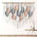Alynsehom Large Macrame Wall Hanging, Boho Woven Tapestry, Chic Modern Bohemian Handmade Leaf Feather Wall Art Home Decor for Apartment Dorm Living Room Bedroom Nursery Backdrop (39" W X 29.5" L)
