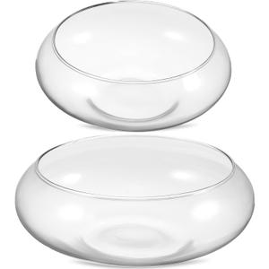 BESPORTBLE Glass Fish Bowl Vase - 2pcs Clear Shallow Bowl Planter Round Terrarium Hydroponic Planter Flower VAE for Plants Succulent Air Plant Candy Bowl, 15.00X15.00X6.00CM