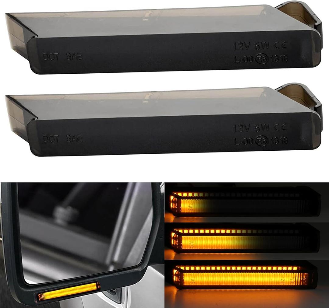 2Pcs Sequential Amber LED Side Mirror Turn Signal Lights Smoked Compatible with Ford F150 2004-2014 /Raptor 2010-2014 /Expedition 1997-2007/Lincoln Mark LT 2006-2008