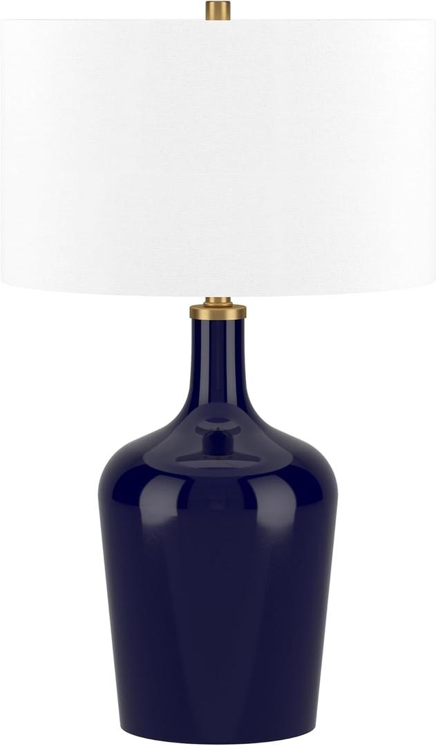 Henn&Hart 25" Tall Table Lamp with Fabric Shade in Navy Blue/White