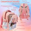 Girls Backpack with Lunch Box, Cute School Backpack for Kids Teen Elementary, Large Capacity Kids Bookbag 3 Pcs Set (Pink Grid)