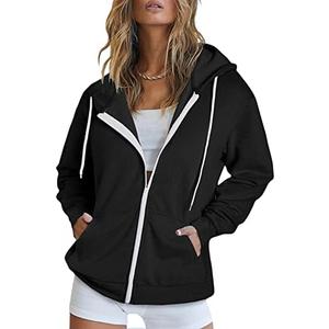 Dokotoo Women's Full Zip Up Hoodie Long Sleeve Hooded Sweatshirts Pockets Jacket Coat for Women, size -L