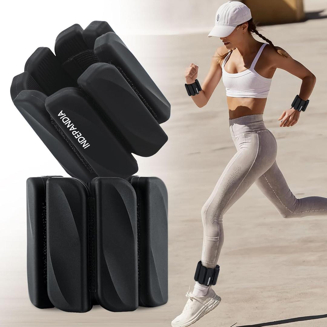 INDEPANDIA Adjustable Ankle & Wrist Weights for Women & Men, Set of 2 (2lb Each), Silicone Weighted Bangles for Arm, Leg, Hand – Walking, Fitness, Yoga, Pilates – Black