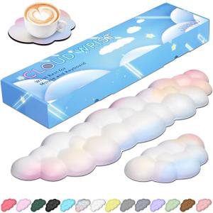 csJIKIOU Upgrade Leather Cloud Keyboard Wrist Rest, Cloud Wrist Rest with Non-Slip PU Base, Comfortable Memory Foam Wrist Rest for Computer Laptop Mac Gaming Office and Pain Relief Christmas Wish Gift (02rainbow) 3 