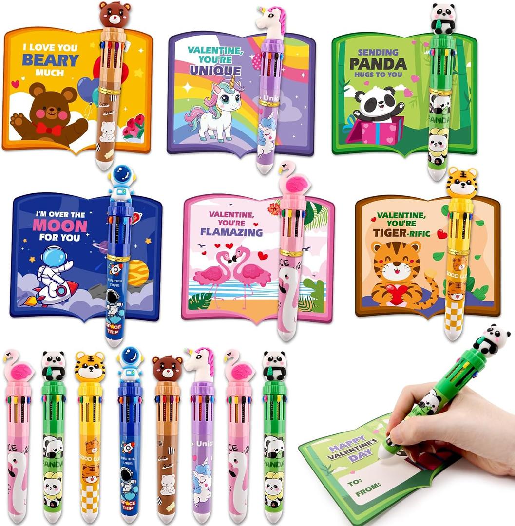 SpringFlower Valentines Day Cards, Kids Valentines Greeting Card With Colored Ballpoint Pens For Classroom School Exchange, Valentines Gift For Party Favors Prizes For Boys Girls, 24pack