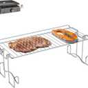 DcYourHome Griddle Warming Rack Compatible with 17" Blackstone Griddles, Portable and Adjustable Stainless Steel Rack for Blackstone Griddle Stand 17 Inch Accessories, One-Step Clip On Attachment