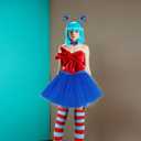 Halloween Costume Accessories Include Womens Tulle Tutu Headband Bow Ties Stretchy Striped Socks for Adults Cosplay (Blue)