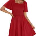 ZESICA Women's 2025 Summer Casual Mini Dress Flutter Short Sleeve Square Neck Smocked Tiered Ruffle Flowy Dresses (Medium)