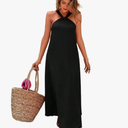 Women's 2025 Summer Plain Cami Slip Midi Dress Solid Color Loose Midi Dress, Size L