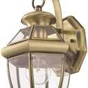 Livex Lighting 2051-01 Monterey 1 Light Outdoor Antique Brass Finish Solid Brass Wall Lantern with Clear Beveled Glass, 7"w X 12.5"h