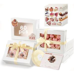 OAMCEG 60 Pack Cookie Boxes with Window, 8x6x2.5 Inch Bakery Treat Boxes for Christmas Holiday Gift Giving, Desserts, Donuts, Pastries-White