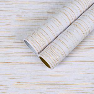 CHIHUT 12"x472" White and Gold Wallpaper Stick and Peel Simple Waterproof Self Adhesive Grasscloth Contact Paper Faux Linen Striped Wallpaper Roll Vinyl Wall Paper for Bedroom Bathroom Wall Covering