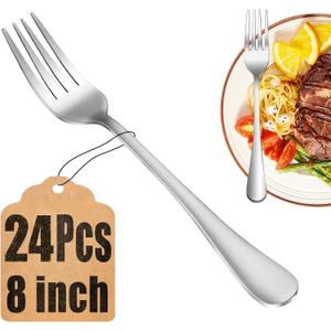 24 Piece Dinner Forks Set, Food-Grade Stainless Steel Silverware Forks, Cutlery Fork, Metal Fork for Home, Kitchen or Restaurant, Mirror Polished, Dishwasher Safe - 8 Inch