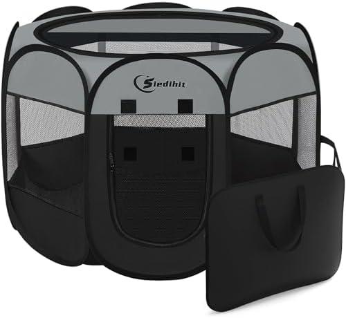 Dog Cat Playpen, Puppy Pet Playpen Indoor for Dog Crate Tent Cage Outdoor, Portable Pop Up Dogs Enclosure Kennel with Carrying Case for Dogs/Cats/Rabbits (Dark Grey, Medium)