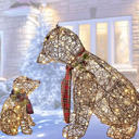 Lighted Rattan Polar Bear Family 2PCS - Large All-Weather Light Up Outdoor Christmas Décor for Front Yard and Lawn with 140 LED Lights, Zip Ties, Extension Cord, and Ground Stakes