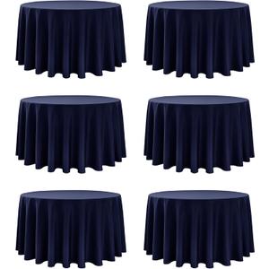 Dailyset 6-Pack Navy Blue Round Tablecloths, 120 Inches, Stain-Resistant Polyester for 56 Ft Round Tables Washable Table Covers for Weddings, Banquets, Birthday Parties, Events
