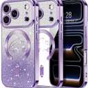 Hython for iPhone 17 Pro Case Glitter, Compatible with MagSafe Love Heart Magnetic Clear Phone Cases for Women Girls, Full Camera Protection Sparkle Plating Shockproof Protective Cover, Deep Purple