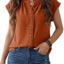 Dokotoo Womens Summer Tops Ruffle Crewneck Short Sleeve Button Down Shirts Boho Chiffon Blouses, Medium