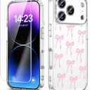 Case Compatible with iPhone 17 Pro 6.3 Inch with Screen Protector, Cute Bow Slim Clear Phone Cover for Women GirlFull Camera ProtectionAnti-YellowingShockproof & Anti-Scratch, Pink