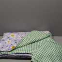 4 Pieces White Girls Toddler Bedding Set Purple Floral Style - Includes Adorable Quilted Flower Comforter, Green Plaid Fitted Sheet, Top Sheet, and Pillow Case for Girls Bed, Size 105*140 cm