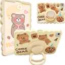 ACEMO for iPad A16 11th Gen 2025 / 10th Generation Case 2022 10.9 inch with 360 Rotating Kickstand Stand, Cute Cookie Cartoon Silicone Protective Kids Girl Cover for iPad 11th 10th Gen, Beige