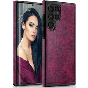 LOHASIC for Galaxy S22 Ultra 5G Case, Luxury Elegant PU Leather Flexible Bumper Rugged Non-Slip Grip Shockproof Full Body Protective Cover Women Cases for Samsung Galaxy S22 Ultra 6.8 inch - Magenta