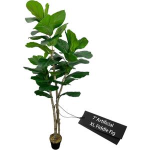 Cypress & Alabaster Handmade 7ft Oversized Fiddle Leaf Fig Ficus Lyrata Artificial Tree with Ethically Sourced Real Wood Trunks, Hypoallergenic, 7-Foot, Green