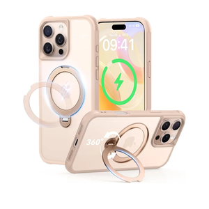 360 Spin Magnetic Stand (Pro-Version) for iPhone 16 Pro Max Case (Compatible with MagSafe) [Military Drop Protection] Matte Translucent Shockproof Protective Phone Case 6.9'', Desert Titanium