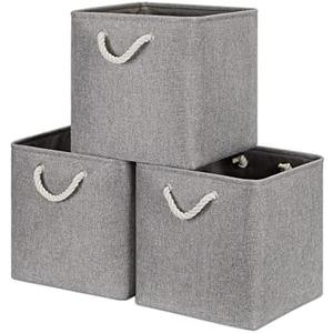 Bidtakay Grey Baskets Foldable Storage Cube Bins 13x13x13 Cube Storage Organizer Closet Set of 3 Fabric Storage Baskets for Home Office Large Baskets for Nursery Baby Toy Storage