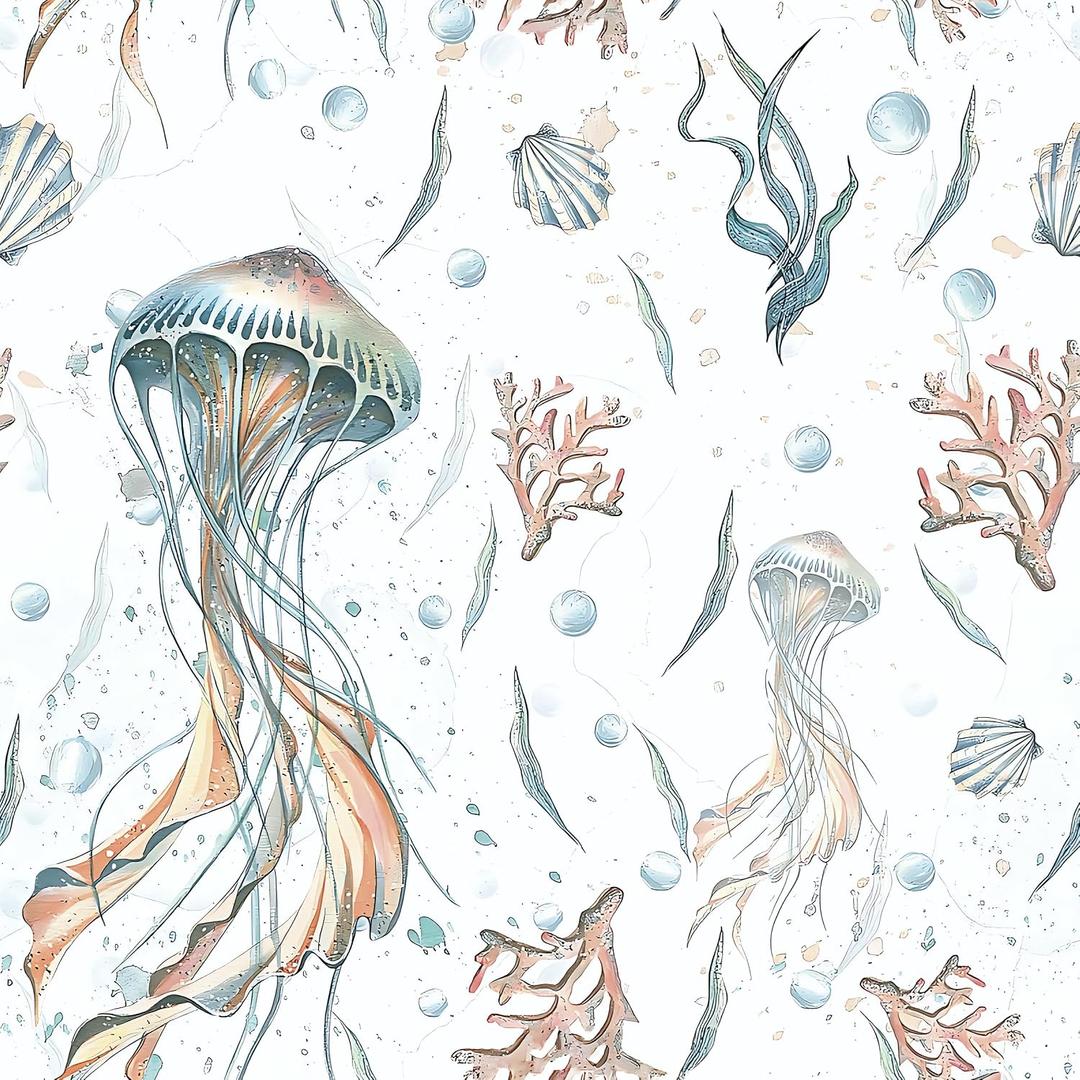 HeloHo Peel and Stick Wallpaper 16.1" X 394" Light Blue Wall Paper Ocean Jellyfish Seaweed Self Adhesive Removable Waterproof Contact Paper for Bathroom Living Room Decor