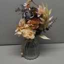 LESING Dahlia Flower Aritificial Flower with Vase Fake Silk Flowers in Glass Vase Faux Rose Flowers Arrangement for Home Office Table Centerpiece Decoration (Coffee)