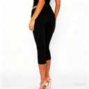 Women's Fold Over Capri Pants Elastic Low Waist Knee Length Stretch Tight Sold Color Yoga Pants (Black, M)