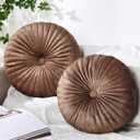 Namalu Round Throw Pillow 13.8 Inch Decorative Round Velvet Floor Pillows Small Pumpkin Throw Cushion for Living Room Sofa Bed(Coffee,2 Pcs) (Coffee)