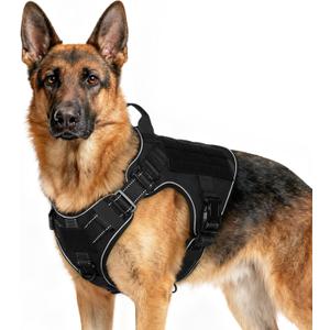 rabbitgoo Tactical Dog Harness for Large Dogs, No Pull Upgraded Reflective Heavy Duty Molle Vest with Handle, Adjustable Military Service Dog Vest for Walking Hiking Training, Black, XL