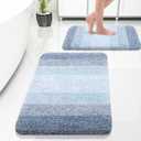 OLANLY Bathroom Rug Set 2 Piece, Soft Absorbent Microfiber Bath Rug Set, Non-Slip, Machine Wash Dry, Plush Shaggy Bath Mats for Bathroom (30"x20"+24"x16", Blue)