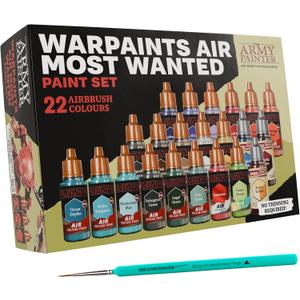 The Army Painter, Warpaints Air Most Wanted Paint Set C, 22x18ml paints, 19 Acrylic Airbrush, incl. 2 Metallics, 1 Fluorescent, 1 Medium, 3 Speedpaints & 1 brush - for model and miniature painting