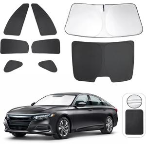 8PCS Windshield Sun Shade Custom Fit for 2018-2022 Honda Accord Sedan Accessories Foldable Sunshade Side Rear Window Shade Cover Full Set Privacy Protection Keeps Car Cool