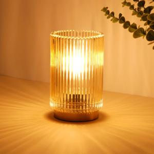 Battery Operated Lamp, Cordless Table Lamp with Timer, Desk Bedside Lamps with LED Warm Light, Glass Small Table Lamp for Bedroom, Bathroom, Living Room, Home Decor - Amber