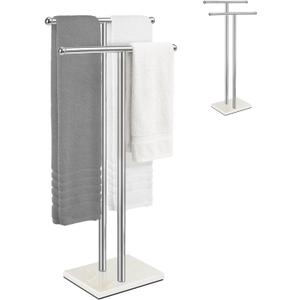 Standing Towel Rack 40" Height, 2-Tier Free Standing Towel Racks for Bathroom, Floor Towel Stand Holder with Heavy Marble Base, White