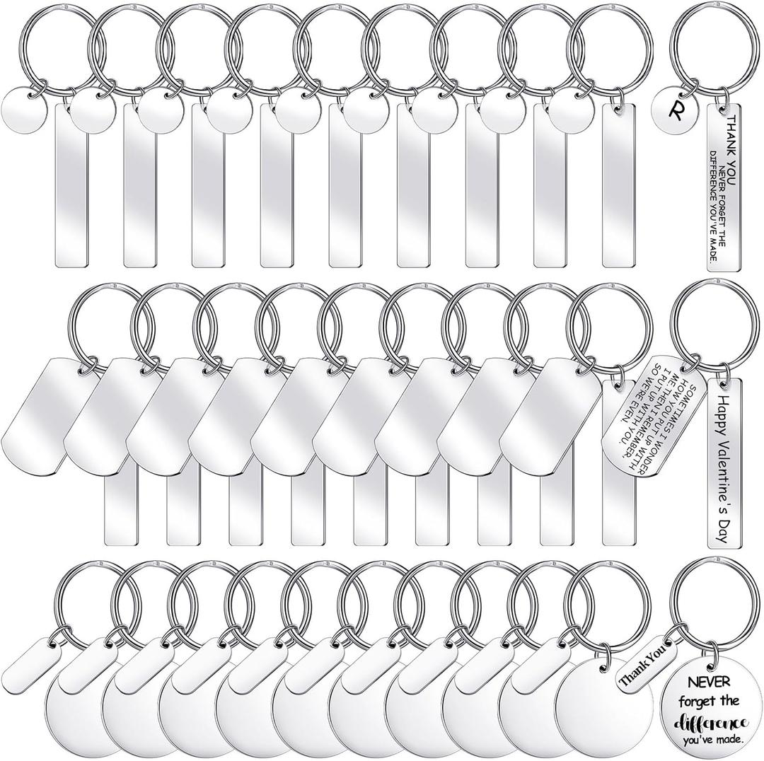 Gisafai 30 Pcs Engravable Stainless Steel Keychain Blanks Silver Metal Blank for Laser Engraving Crafts Gifts