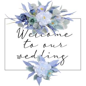 Wedding Arch Flowers Faux Flowers Set of 2 Flower Garland for Wedding Decorations for Reception and Wedding Welcome Sign (Blue)