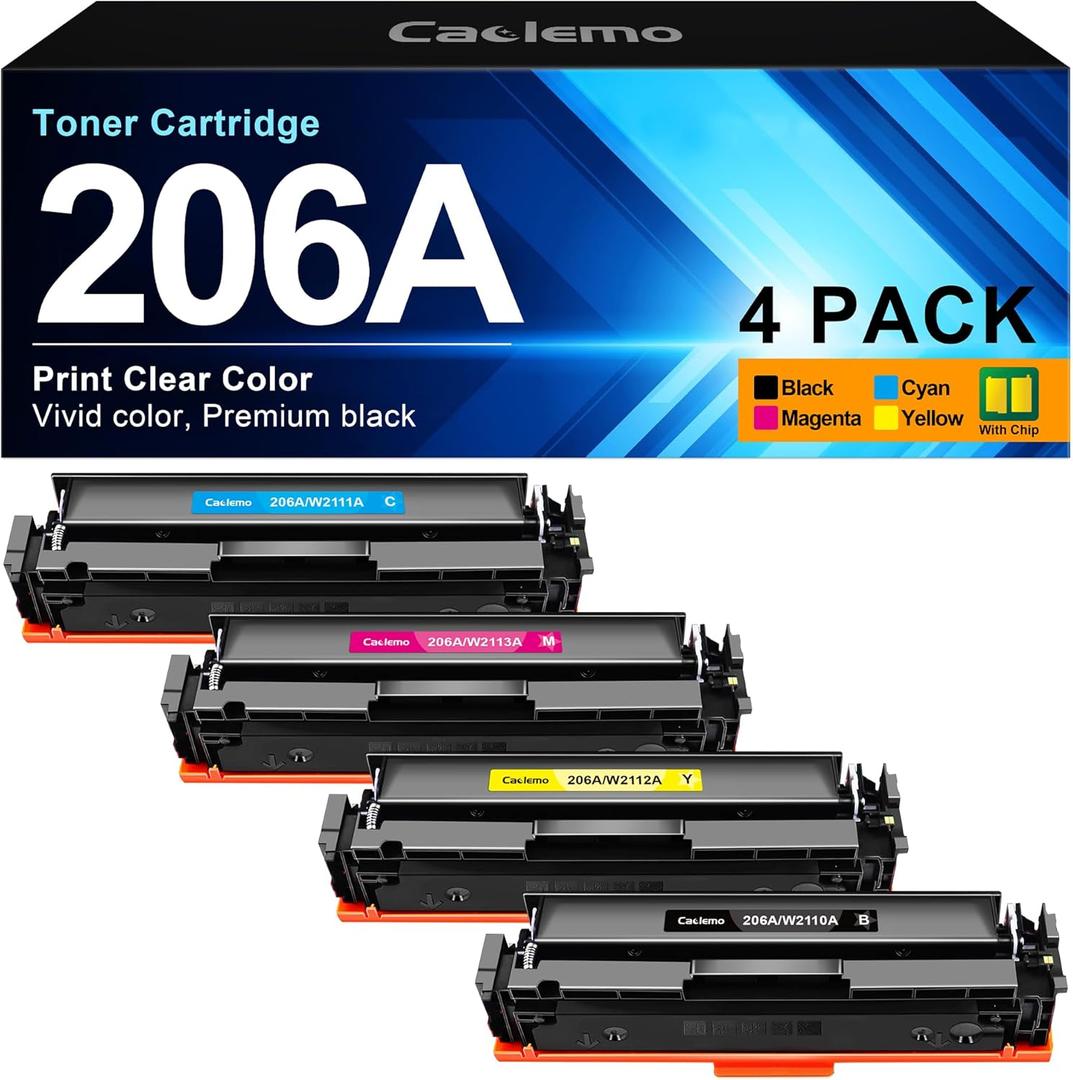206A Toner Cartridge 4 Pack with CHIP Replacement for HP 206A 206X Toner Cartridge Compatible with HP Color Laserjet Pro MFP M283fdw M283cdw M255dw Printer (Black Cyan Yellow Magenta, 4 Pack)