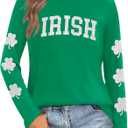 LAZYCHILD St Patricks Day Shirt Women: Lucky Shamrock Tshirt Saint Patricks Day Green Clover Long Sleeve Tops, Size 2 XL
