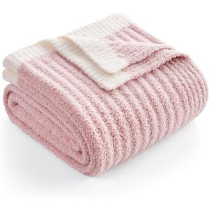 Snuggle Sac Spring Pink Throw Blanket for Couch, Soft Cozy Ribbed Fluffy Blankets for Women, Warm Microfiber Knit Cute Throws for Girls Daughter Women Gifts for Mom, Pink, 50x60 inches