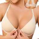 Joktty Front Closure Bras for Women Lace Racerback Sexy Plunge Lightly Padded Smooth Tshirt Underwire Push Up Bra（Nude, 36D）