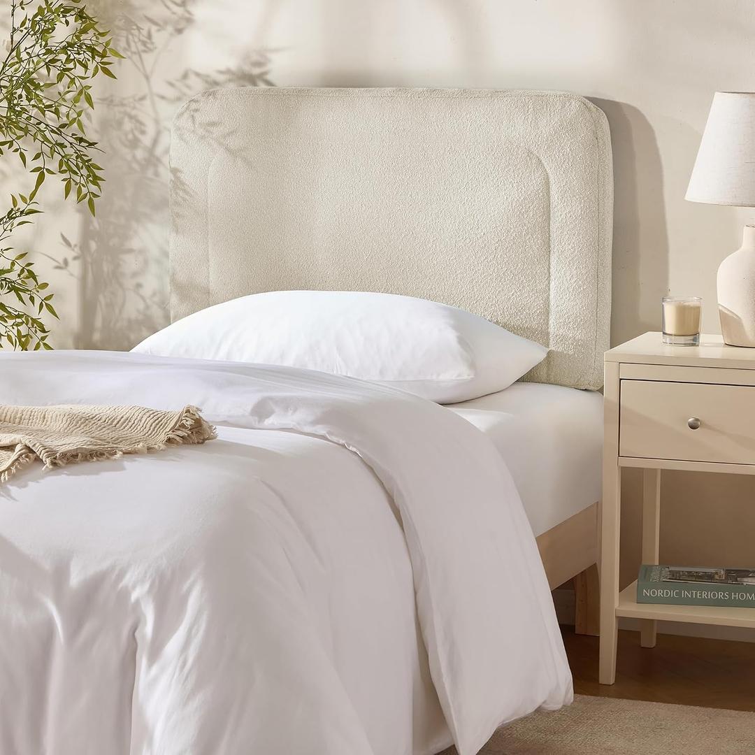Hearth & Harbor Twin Headboard Only, Floating Wall Mounted Headboard Twin Size, Easy Assemble Upholstered Peel and Stick Headboards, 3D Soundproof Bed Wall Panels, Boucle Stick on Headboards, Linen