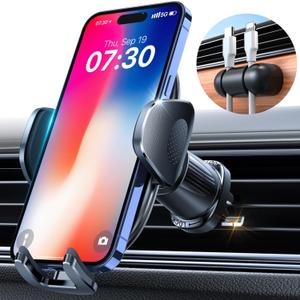 YRU Phone Holders for Your Car [2025 Upgraded Military Metal Hook], Cellphone Holder Car[No Fear of Bumps] Vent Phone Mount Truck Compatible with iPhone17 16 15 14 13 12 Samsung Android, Black