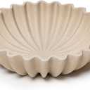Large Decorative fruit bowl for Home Decor Modern Handicraft Key Bowl for Entryway Table Ruffle Centerpiece Stylish Purse Bowl for Kitchen Counter Coffee Table(Artificial Stone Beige)